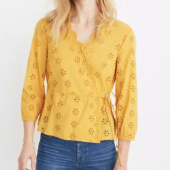 Madewell Tops - Madewell I Scalloped Eyelet Wrap Blouse Medium
